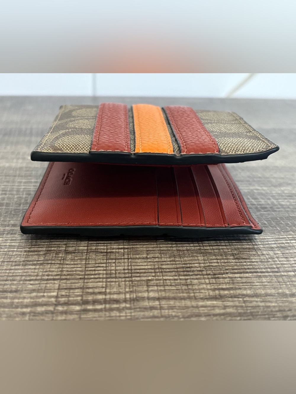Coach Signature Canvas Bifold Wallet with Red and Orange Stripes - Picture 5 of 11